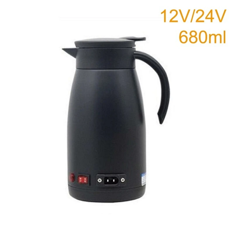 

680ml 12V 24V Kettle Double-Layer Stainless Steel Anti-Scalding Electric Kettle Milk Coffee Heating Cup Car Accessories