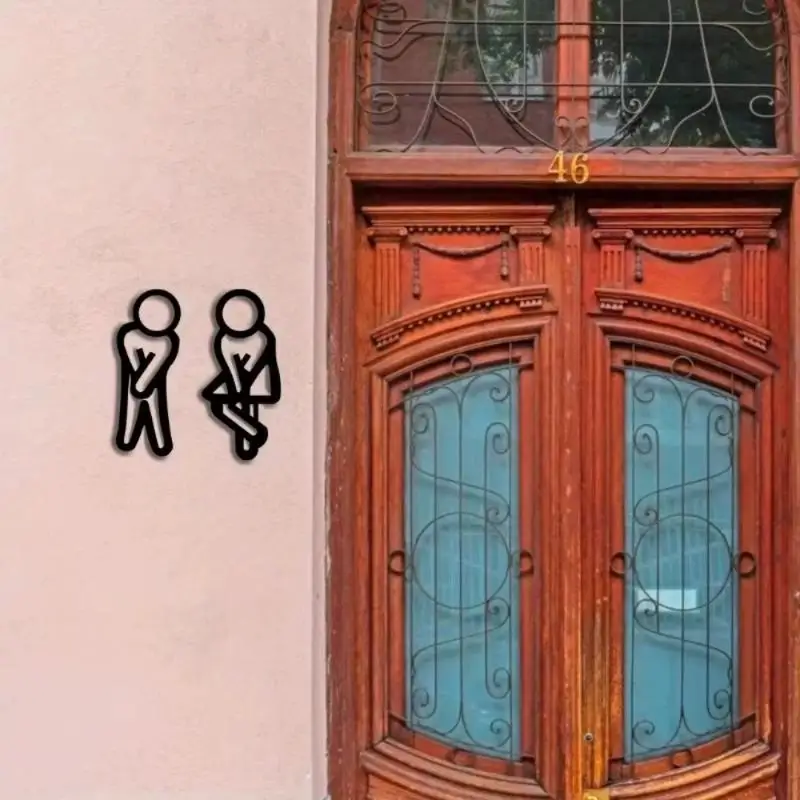 الإبداعية 2D شقة مرحاض باب ديكور مطعم فندق مقهى المرحاض لافتات الجدار ملصق علامات الحمام للرجال والنساء #2