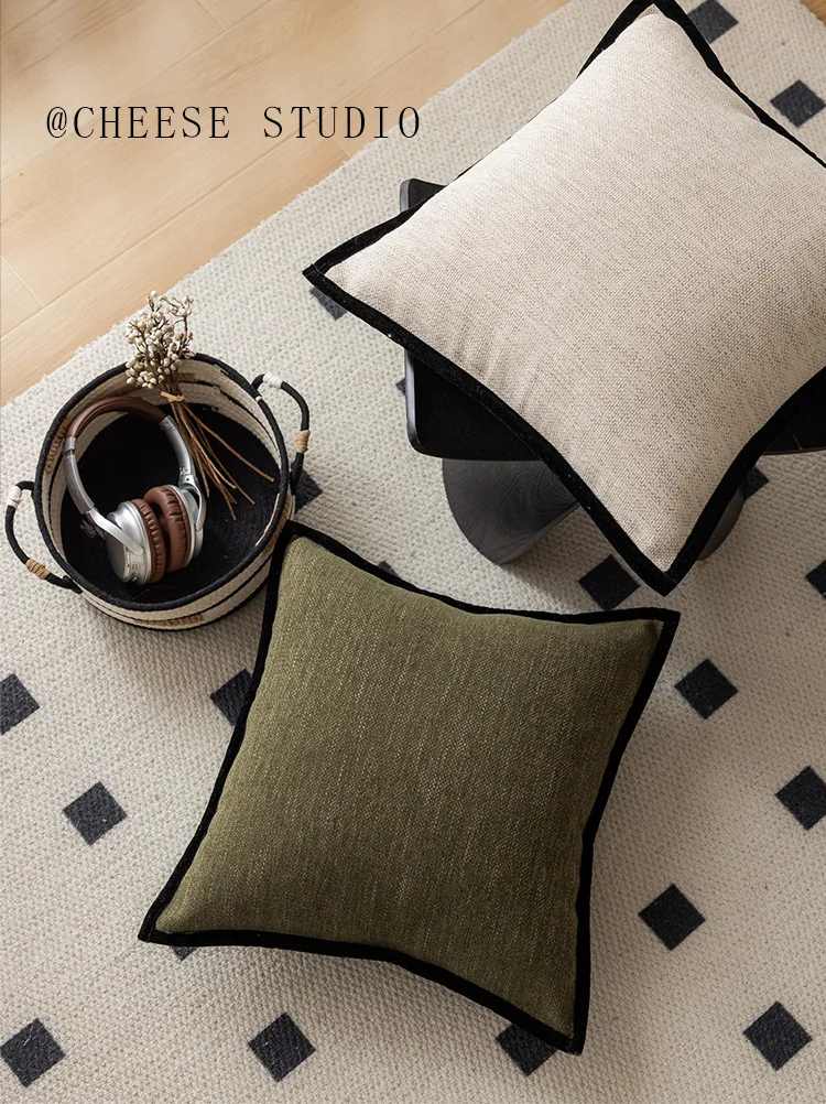 Französischer mittelalterlicher Stil Kissenbezug, schwarzer Rand, Retro-grüner Kissenbezug, amerikanischer Stil, Wohnzimmer, Sofa, Dekor, Taillenkissenbezug – Detail 4
