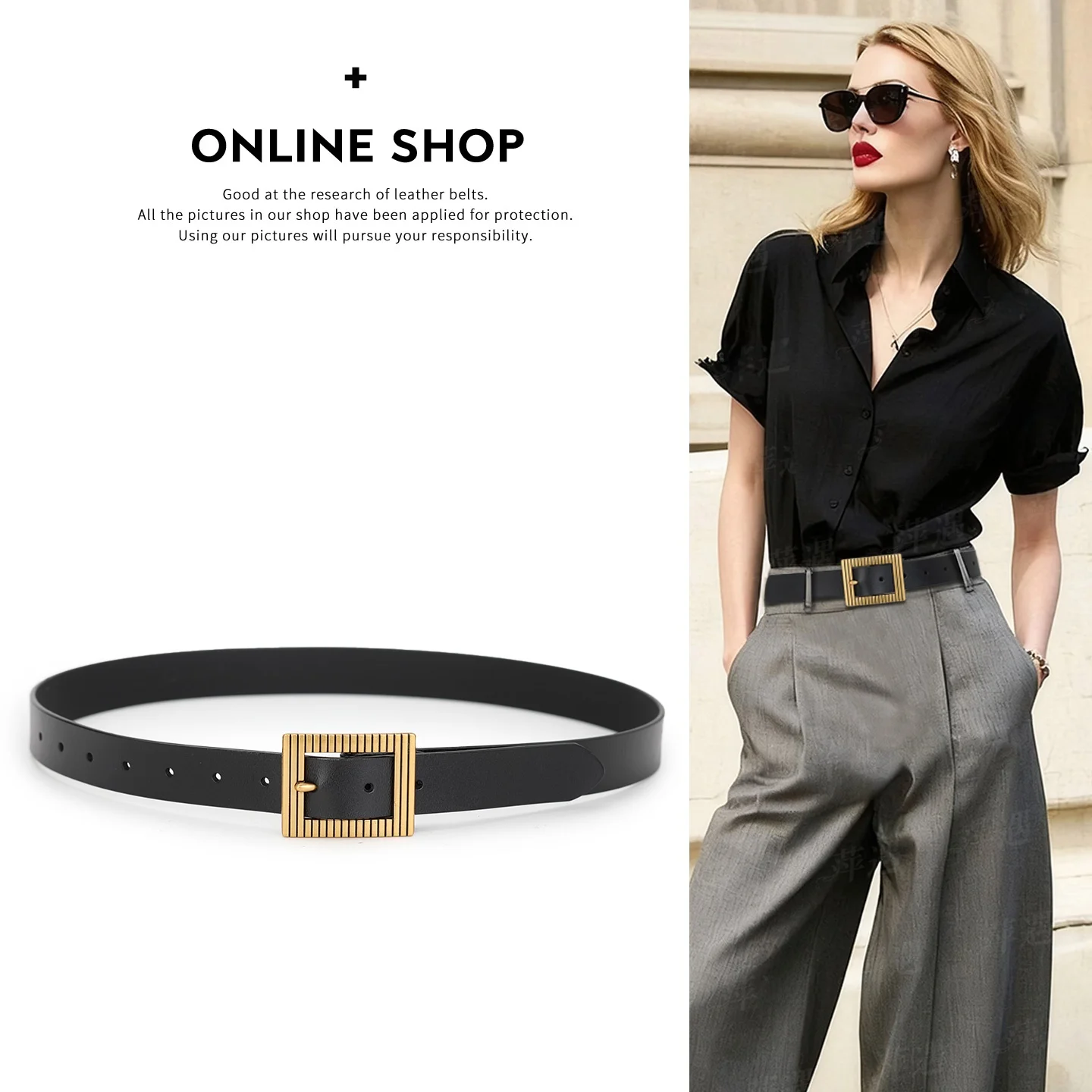 本革ベルト-レディース-シンプルなデザイン-韓国風-ウエストベルト-ジーンズやウエスタンパンツに使える万能アクセサリー