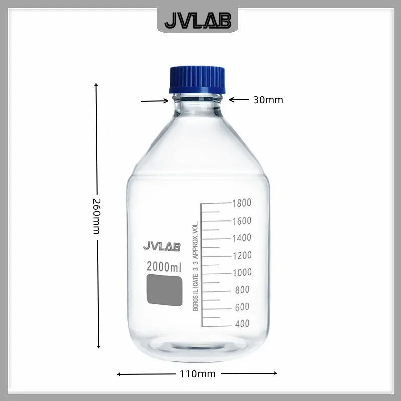 Reagent láhev 2000ml průhledný sklo láhev náhrada duran láhev 2L laboratoř glassware GL45 huba