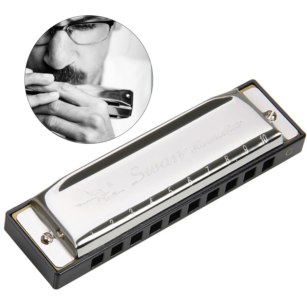 Swan Harmonica 10 Hole 20 Tones Harmonica C Blues Professional Harmonica (Sliver) blues harmonica blues harp