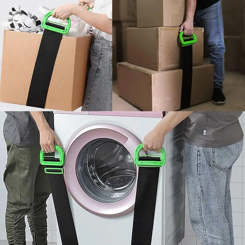 Adjustable Length Moving Lifting Strap Heavy Duty Nylon Appliance Moving Strap Black Green Comfortable Handle