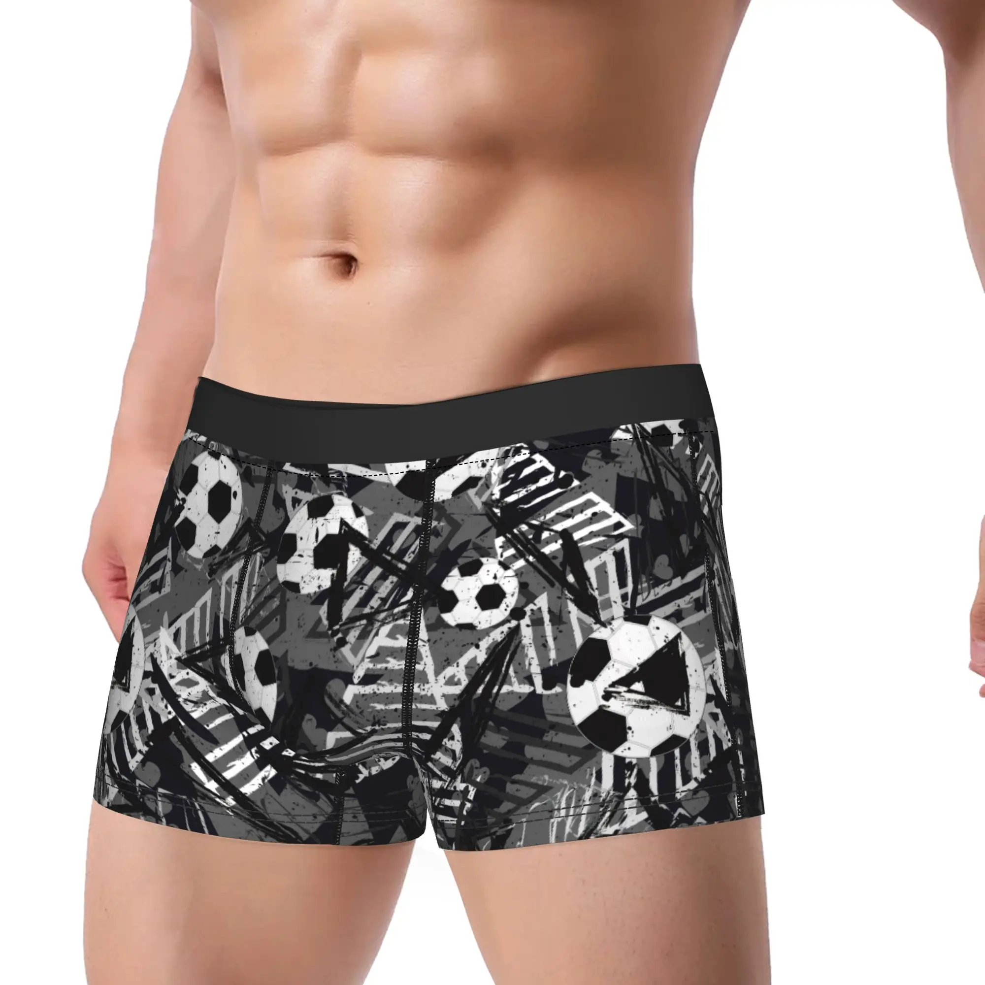 Men Cartoon Soccer Ball Football Long Underwear  Funny Boxer Briefs Shorts Panties Male Soft Underpants M-XXL