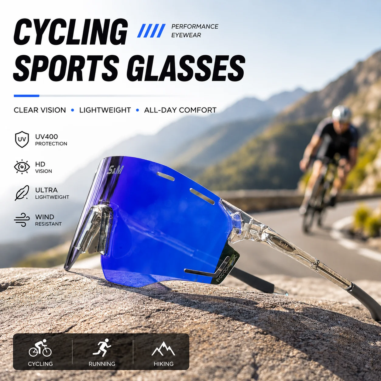 

SM201 photochromic cycling glasses, UV400 sun protection lenses, ultralight large frame, suitable for mountain and road bikes