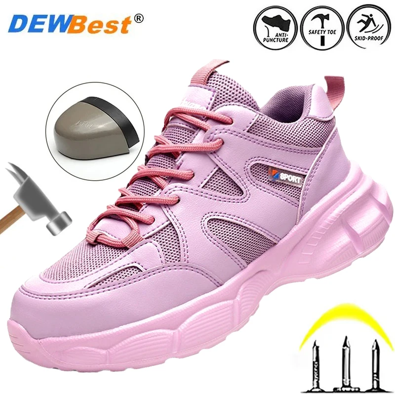 

New women's steel toe anti smashing and anti piercing lightweight soft soled work shoes, fashionable and breathable safety shoes