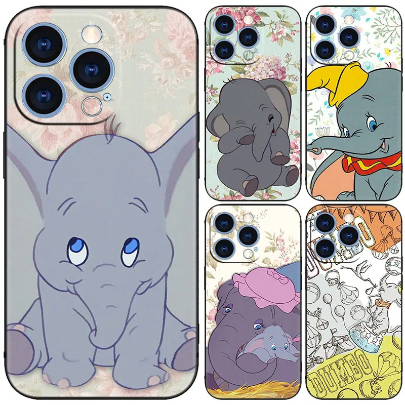 Dumbo Elephant Black Phone Case For Apple iPhone 15 14 13 12 Mini 11 Pro MAX XR X XS 7 8 Plus SE 2020 2022 Cover