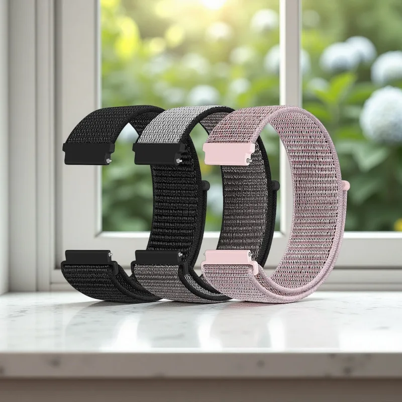 Nylon Hook and Loop Sport Watch Band 18mm 20mm 22mm, Adjustable Replacement Wrist Strap for Samsung Galaxy Smart Watch