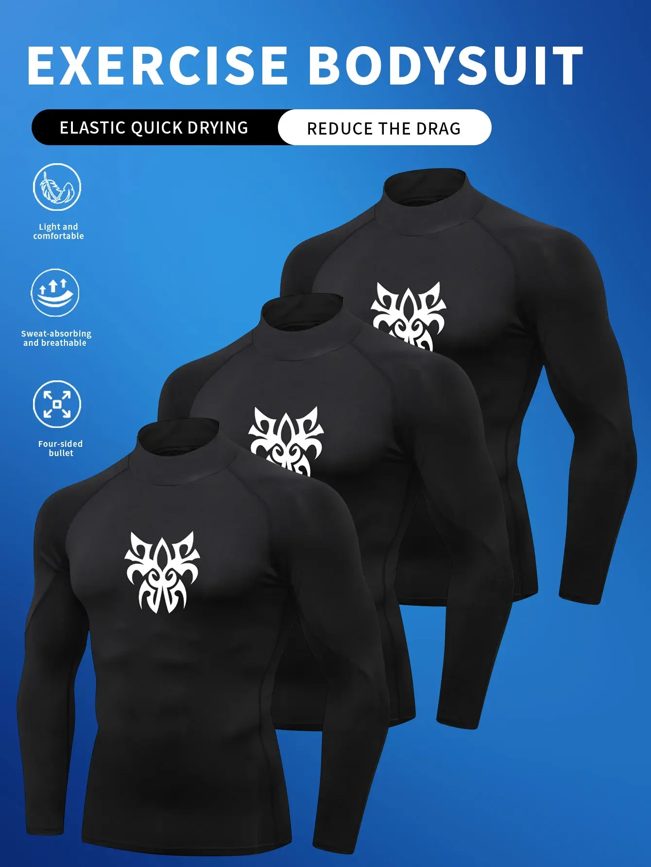 

3PCS,High-necked, tight-fitting, height-elastic long-sleeved basketball training gym uniform, breathable for sports and running