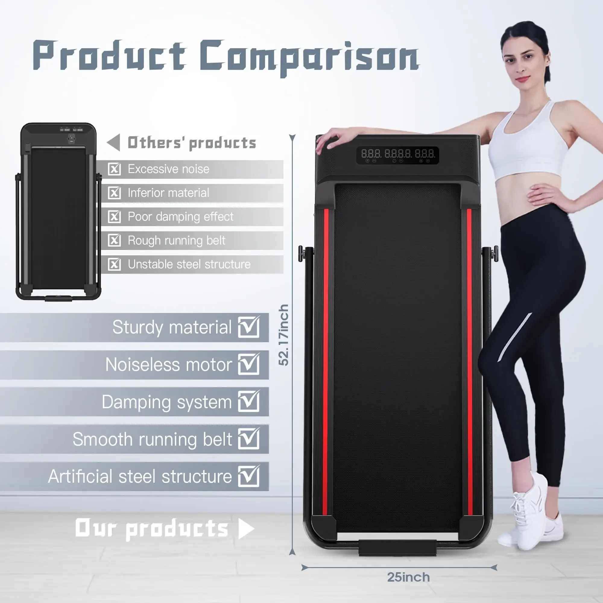 Rouser Fitness Portable Foldable Electric Walking Pad Treadmill Motorized Machine Gym Equipment For Home Office