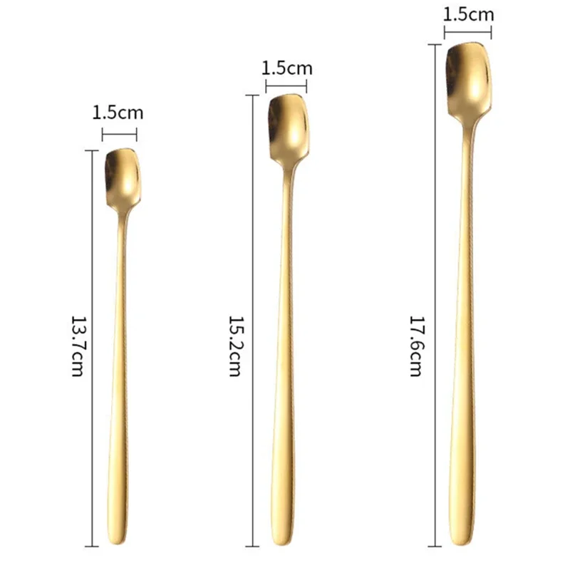 1PC Square-Headed Teaspoon Long Handle Coffee Tea Stirring Spoons Dessert Ice Cream Mini Scoop Stainless Steel Kitchen Tableware