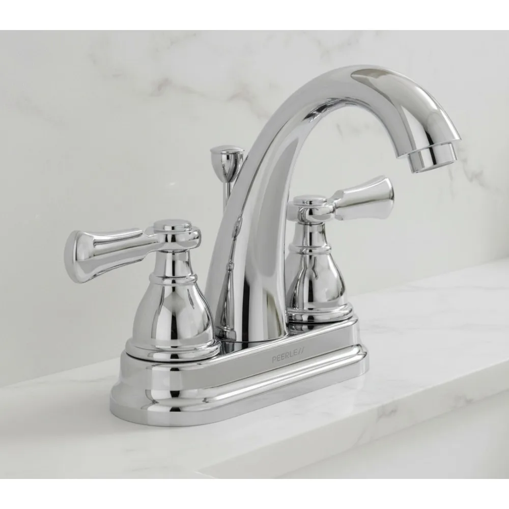 

Elegant Two-Handle Bathroom Faucet Chrome Finish, Water-Saving Centerset for Modern Homes