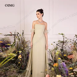 OIMG Light Green Satin Strapless 3D Flower Long Evening Dress Floor Length Sweep Train Fashion Lace Formal Prom Gown New 2023