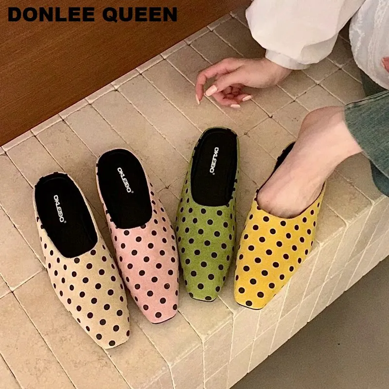 2026 New Summer Slides Mules Shoes Fashion Polka Dot Loafers Shoes Women Slippers Flat Slip On Soft Ballet Casual Sandal Slipper