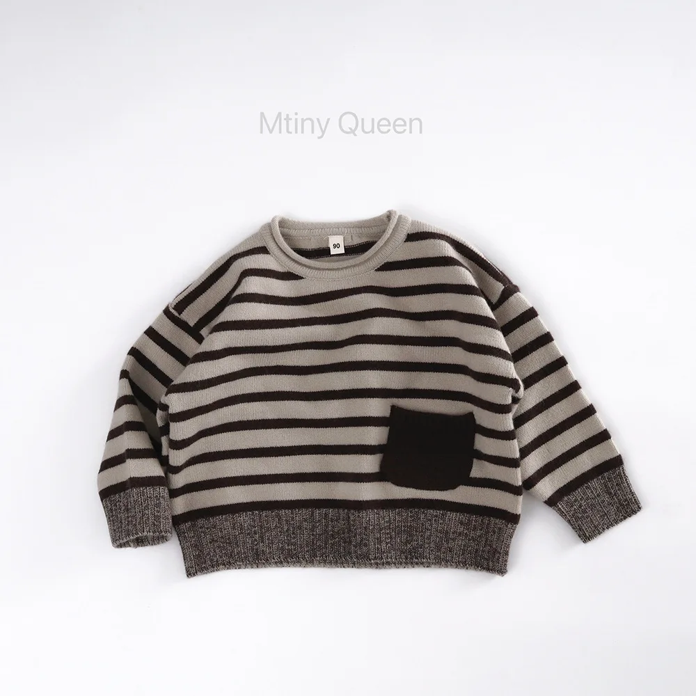 

Children's sweaters, boys' street style knitted sweaters, pullovers, 2025 autumn and winter casual round-neck striped sweaters