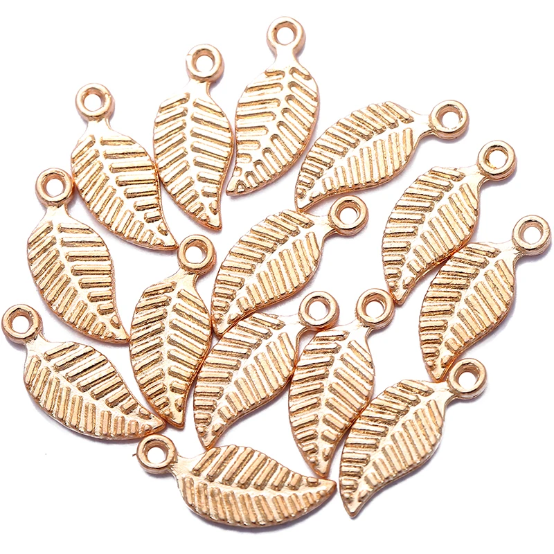 50pcs 14*6mm New Product 6 colors small leaves Charms Necklace Pendant Bracelet Jewelry Making Handmade Crafts diy Supplies