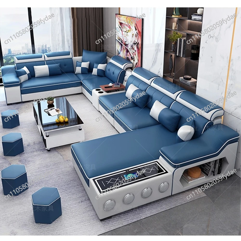 Modern Scientific Cloth Sectional Sofa Set with Chaise Lounge, Bluetooth Speakers, and USB Charging Ports for Living Room