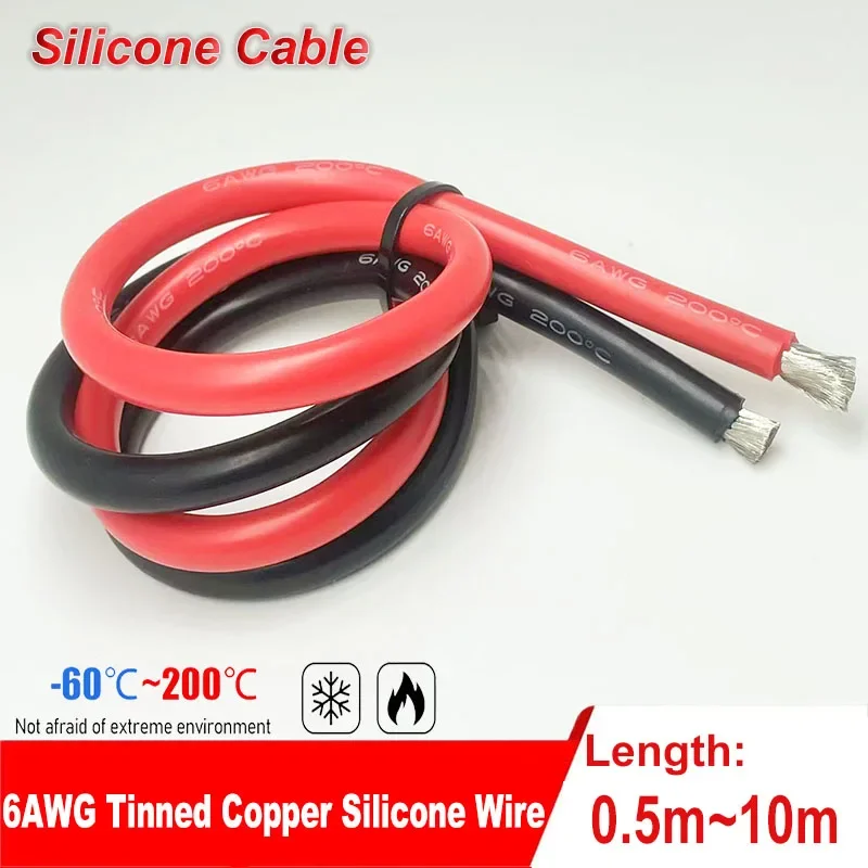 6 AWG Silicone Wire Ultra Flexible Silicone Insulated 6 AWG Stranded Tinned Copper Wire 3200 Strands 0.08mm Tinned Copper Conduc
