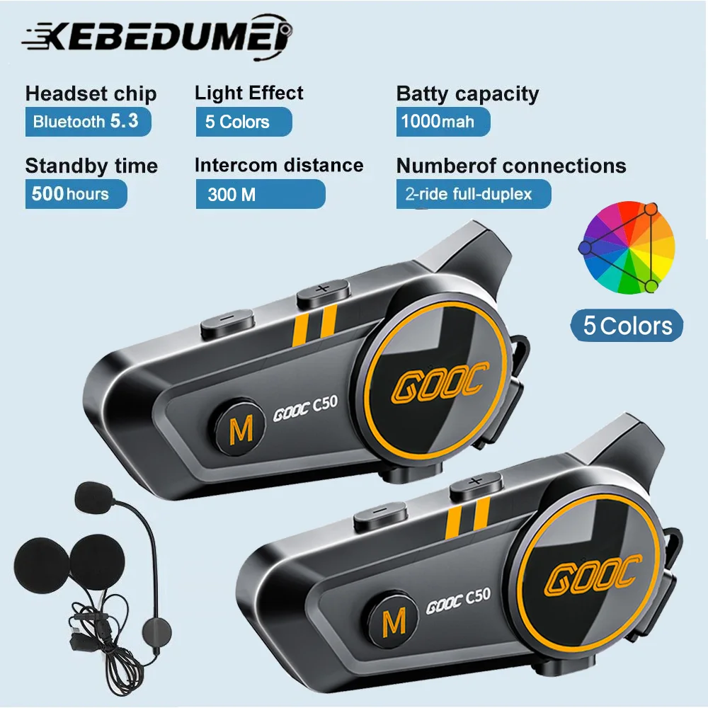 

1/2x Motorcycle Helmet Intercom Bluetooth 5.3 Headset Waterproof 300m Intercomunicador Speaker Wireless Handsfree Interphone