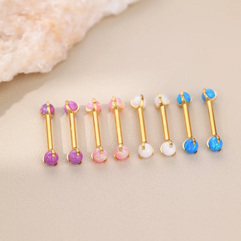 1/5PCS Titanium 14G Claw Opal Nipple Barbell Ring Internally Thread Nipple Shield Bar Mamilo Tongue Piercings Sexy Women Jewelry