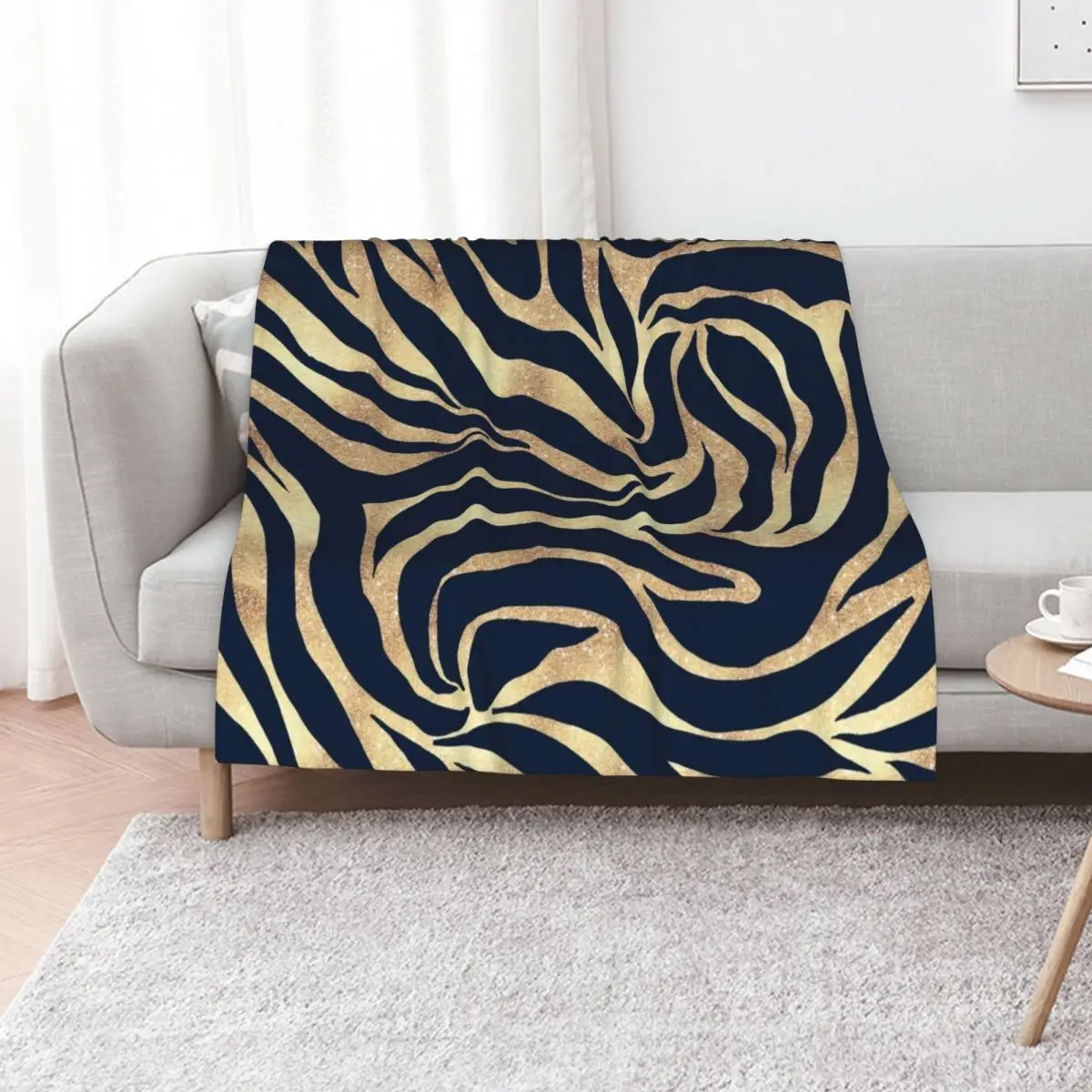 Elegant Navy Blue Gold Zebra Print Throw Blanket Bed Fashionable Weighted Blankets For Sofas Bed linens Blankets