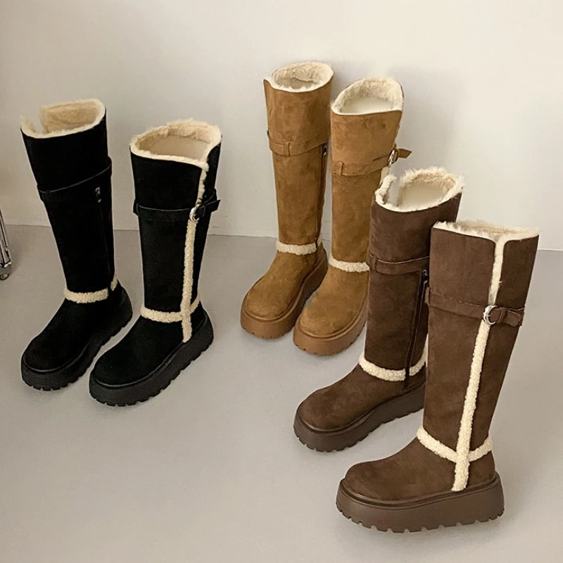 

Зимние теплые хлопковые женские зимние ботинки на меху, модная обувь на плоской подошве, женские винтажные длинные ботинки в стиле панк, Zapatos De Muje