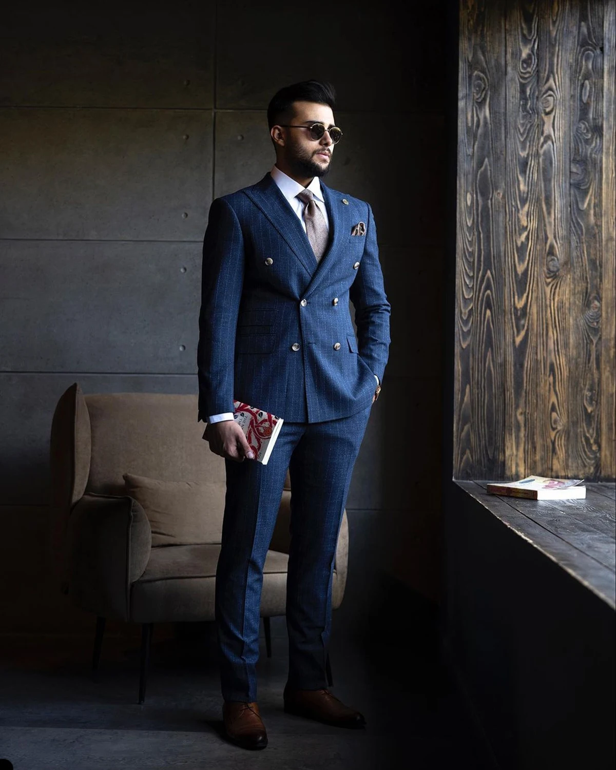 Trajes de boda a cuadros para hombres, ropa de novio con solapa de pico, doble botonadura ajustado de esmoquin, fiesta de negocios, chaqueta de 2 piezas, pantalones de otoño