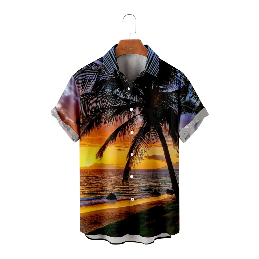 

Casual Button Down Shirts For Men Palm Trees 3D Printing Shirt Turndown Outdoor Street Short Sleeve Shirt