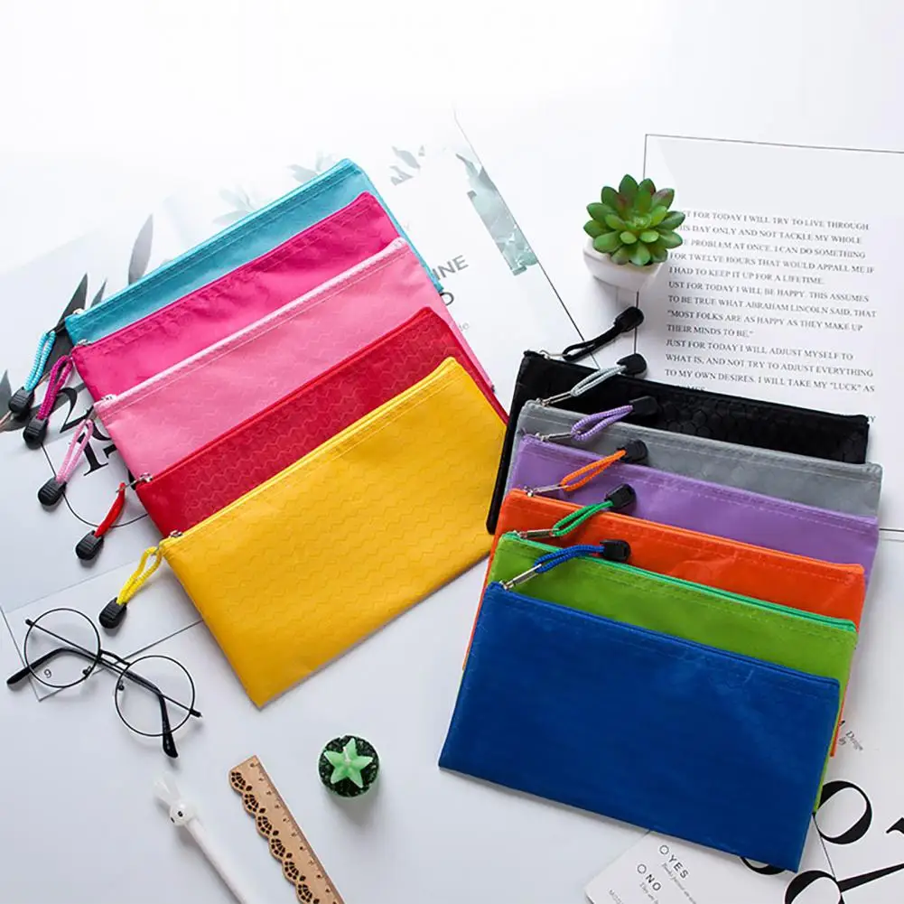 A4 Oxford Cloth File Bag with Zipper File Organizer Waterproof File Organizer Bag Lanyard Document Storage Bag Office Supplies