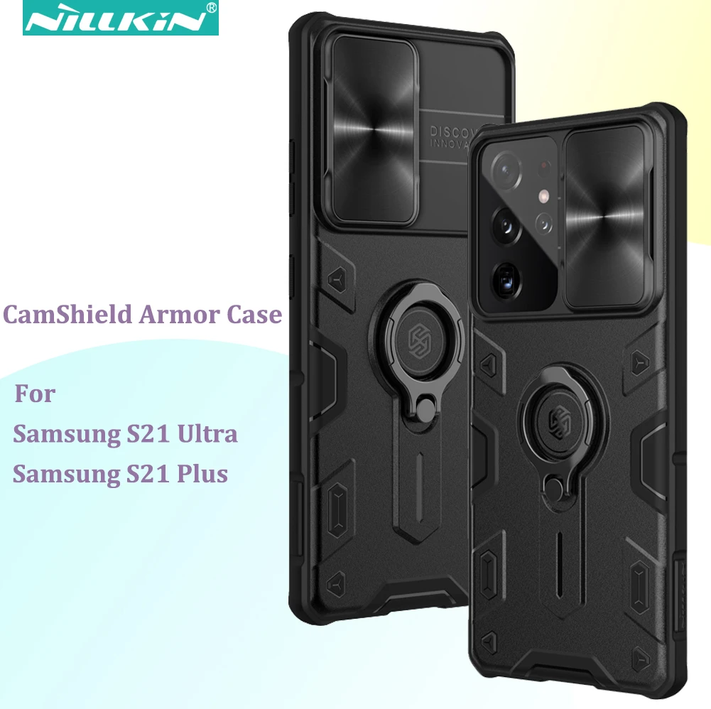 

CamShield Armor Case for Samsung Galaxy S21 Ultra S21 Plus, Nillkin Bumper Hybrid Protective with Kickstand & Camera Lens Cover