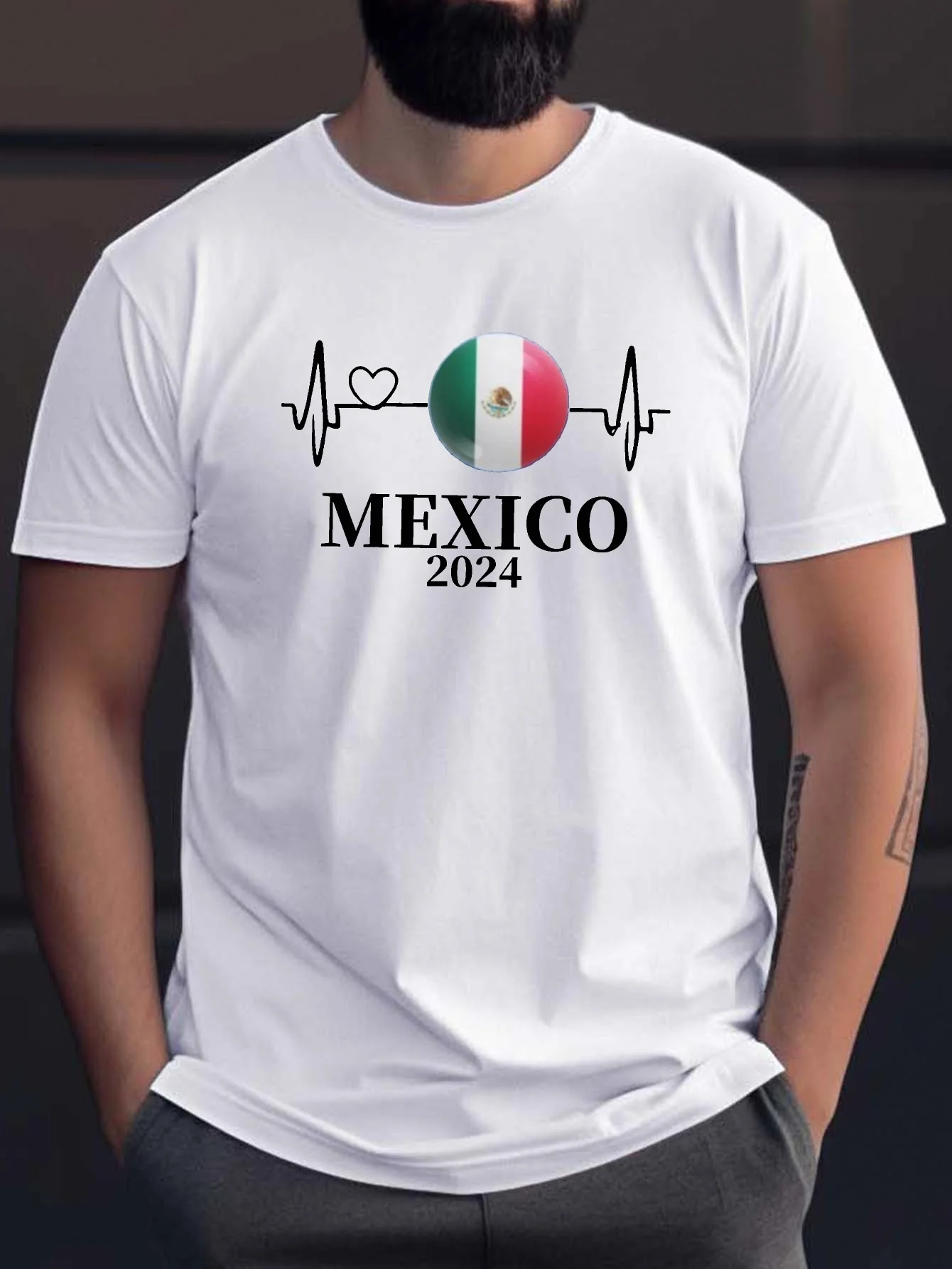 Men's T-Shirt Mexico Flag Print O Neck Short Sleeve Casual Top Tee Outdoor Pullover Haikyuu Sport Streetwear Oversized Clothing