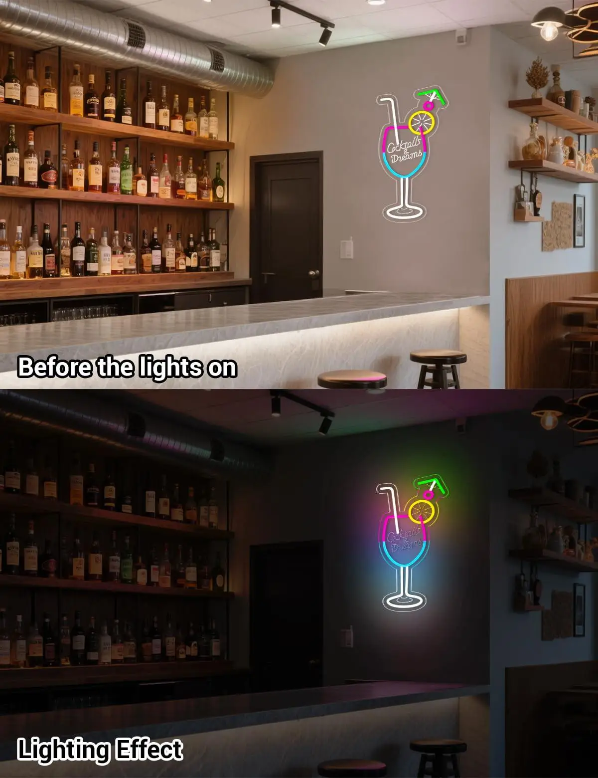 Cocktails and Dreams Neon Sign Neon Sign for Wall Decor in Bar Decor for Party Cocktail Bar Pub Night Club Man Cave Decoration view 2