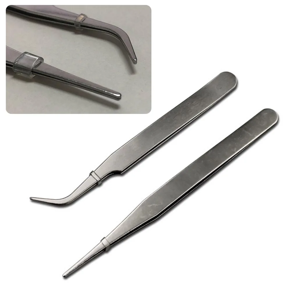 2pcs Stainless Steel For Mini Tweezers Dismantling Repair Tool Curved Straight Tip Electronic Industry Precision Tweezers