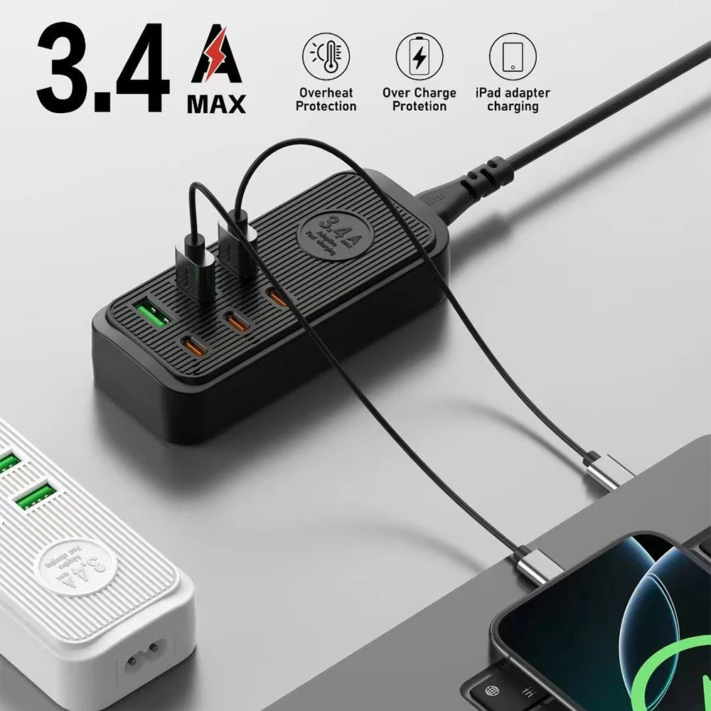 الاتحاد الأوروبي الولايات المتحدة المملكة المتحدة عالية الطاقة متعددة شاحن USB محول الطاقة PD شحن سريع المكونات في مجلس 1.2 متر متعدد المكونات المحمولة السفر المقبس