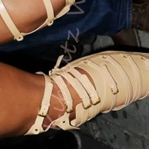 Knee High Gladiator Sandal Boots Multi Buckle Strappy Stiletto Heel Open Toe Sexy Nightclub Party Women Shoes Long Leg Wrap New