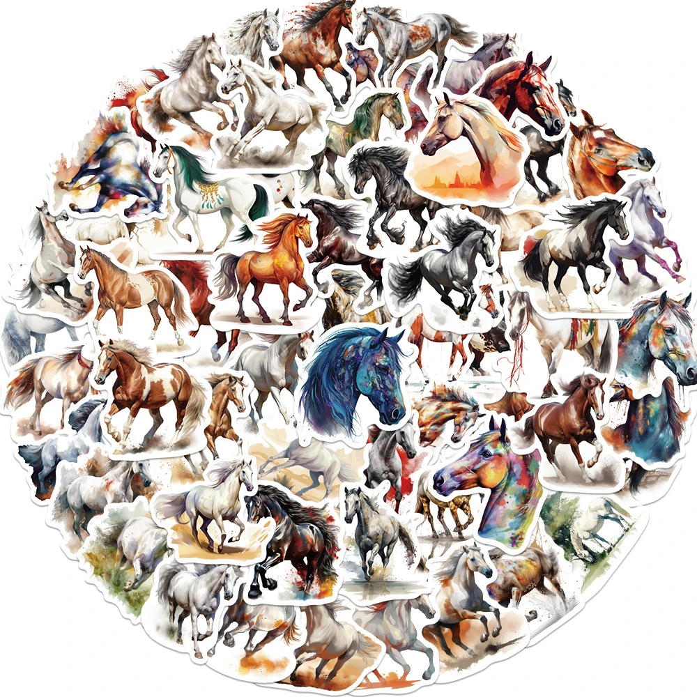 10/30/60pcs Cartoon Animal Horse Equestrianism Graffiti Stickers Decal Laptop Skateboard Motorcycle Phone Car Waterproof Sticker