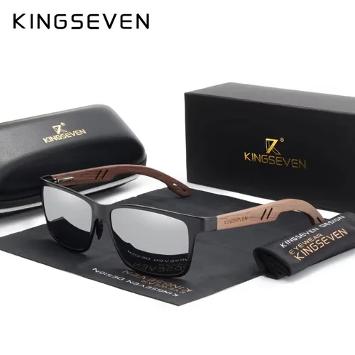 Imagen 2 del producto Marca KINGSEVEN, gafas de sol de madera, montura rectangular de alta calidad, gafas polarizadas UV400 para hombres y mujeres, gafas Retro de lujo