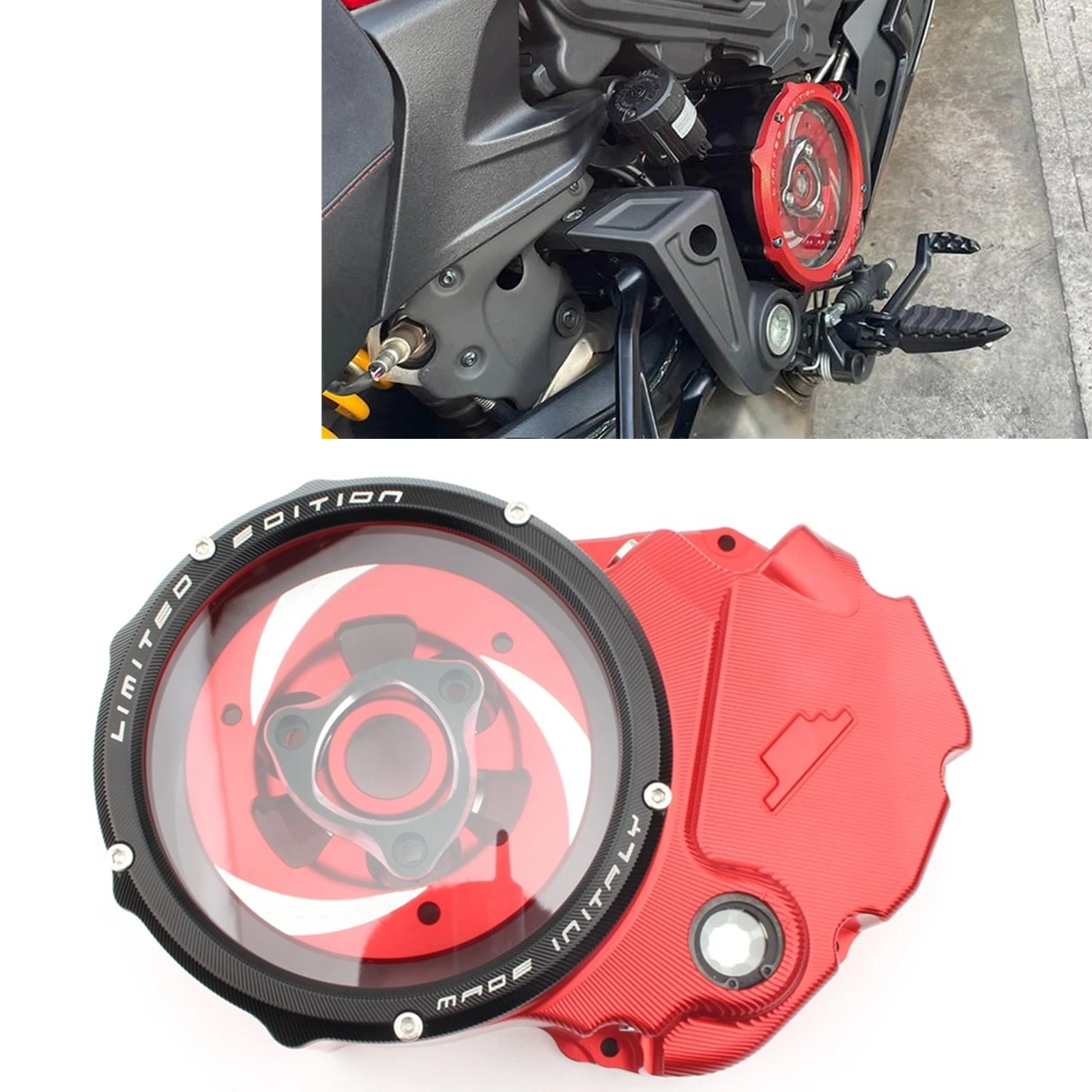 

For DUCATI XDIAVEL/S DIAVEL MULTISTRADA 1260/S ENDURO/ENDURO PRO Clear Clutch Cover+Spring Retainer Ring+Clutch Pressure Plate