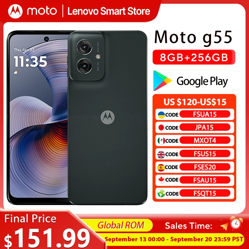 Motorola MOTO G55 Smartphone 6.5-inch 120Hz Display Global ROM MediaTek Dimensity 7025 CPU 256GB 50MP 5000mAh Cellphone