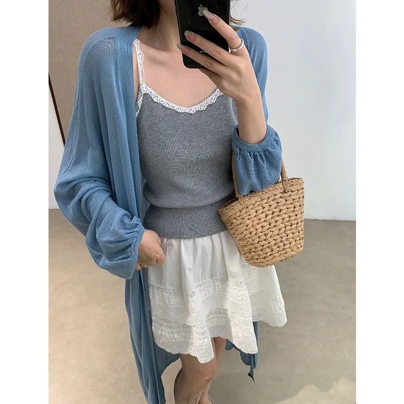 

Летний вязаный кардиган Phil Dan, ультралегкий, удлиненный, из крепкой конопли, с защитой от солнца, уличный стиль, однотонный