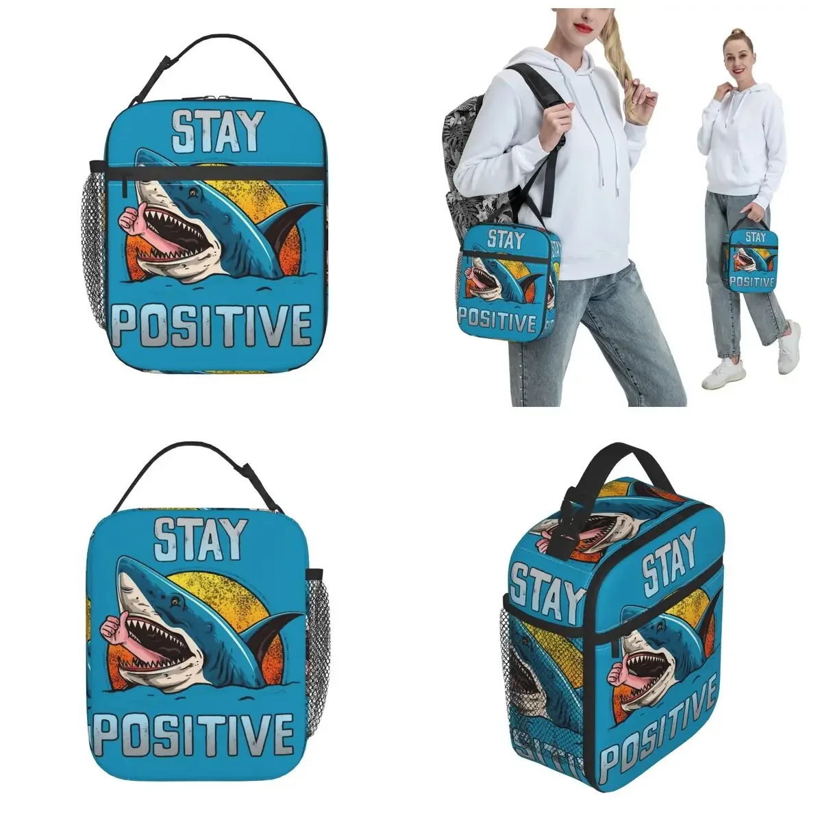 Stay Positive Shark Thermal Insulated Lunch Bag for Office Positive Reusable Bento Box Men Women Thermal Cooler Lunch Box