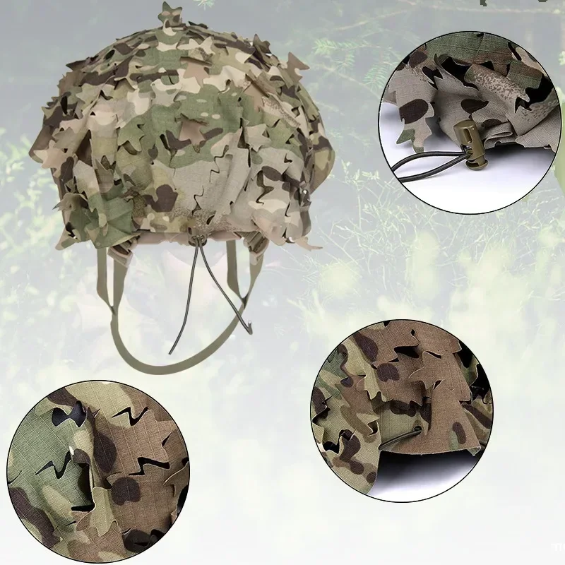 Nowy 3D Camo Laser Cut Leaf Shape Airsoft Helmet Cover Mesh Helmet Cloth Paintball Paratrooper Hunting Airsoft Helmet Accessories