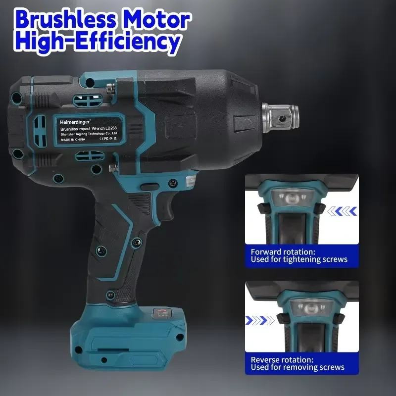 Heimerdinger 1600N cordless Brushless Impact Wrench LB268, Cordless Power Tool with LED Light, 3-Speed, High Torque, No view 4