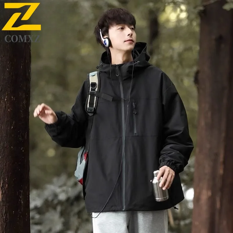 

Mens Colorblock Outdoor Casual Jacket Waterproof Windproof Loose Fit American Style Outerwear Streetwear Fashion breathable Coat