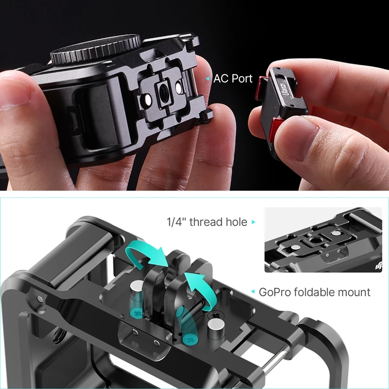 Ulanzi DJI OSMO ACTION 4 3 Metal Cage Quick Release GoPro Foldable Mount with Cold Shoe Full Protective Frame Case