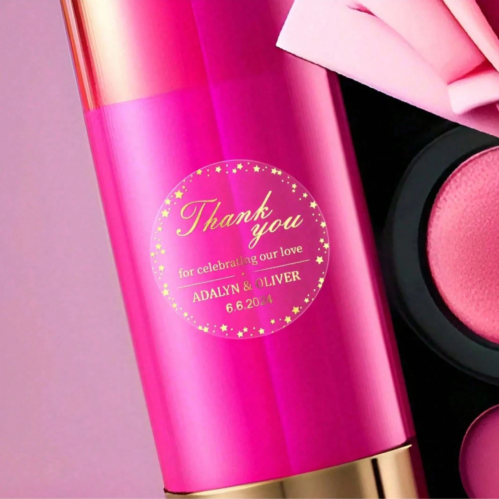 ملصقات مقاومة للماء شفافة مخصصة 4 سم مع نجوم ذهبية لحفلات الزفاف، أختام شكر مستديرة مخصصة لاستحمام الزفاف #5