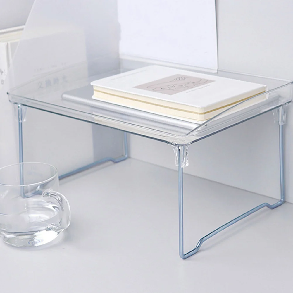 Folding Storage Table Clear Book Shelf Tabletop Rack Food Cabinet Partition Organizer Plastic Shelve Stackable Layering