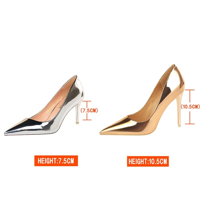 Comemore Pumps Wedding Bridal Stiletto Low Heels Lady Scarpins Silver Sparkly Shiny Leather Shoes Women 7.5cm 10.5cm High Heels