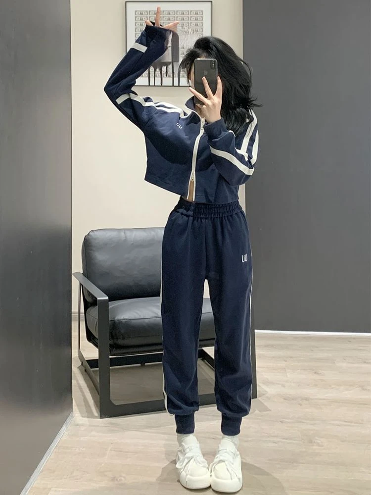 Spring Autumn Women Jacket Two Piece Set Female Sports Suit Casual Oversized Coat Zipper Sweatshirts and Trouser Tracksuits