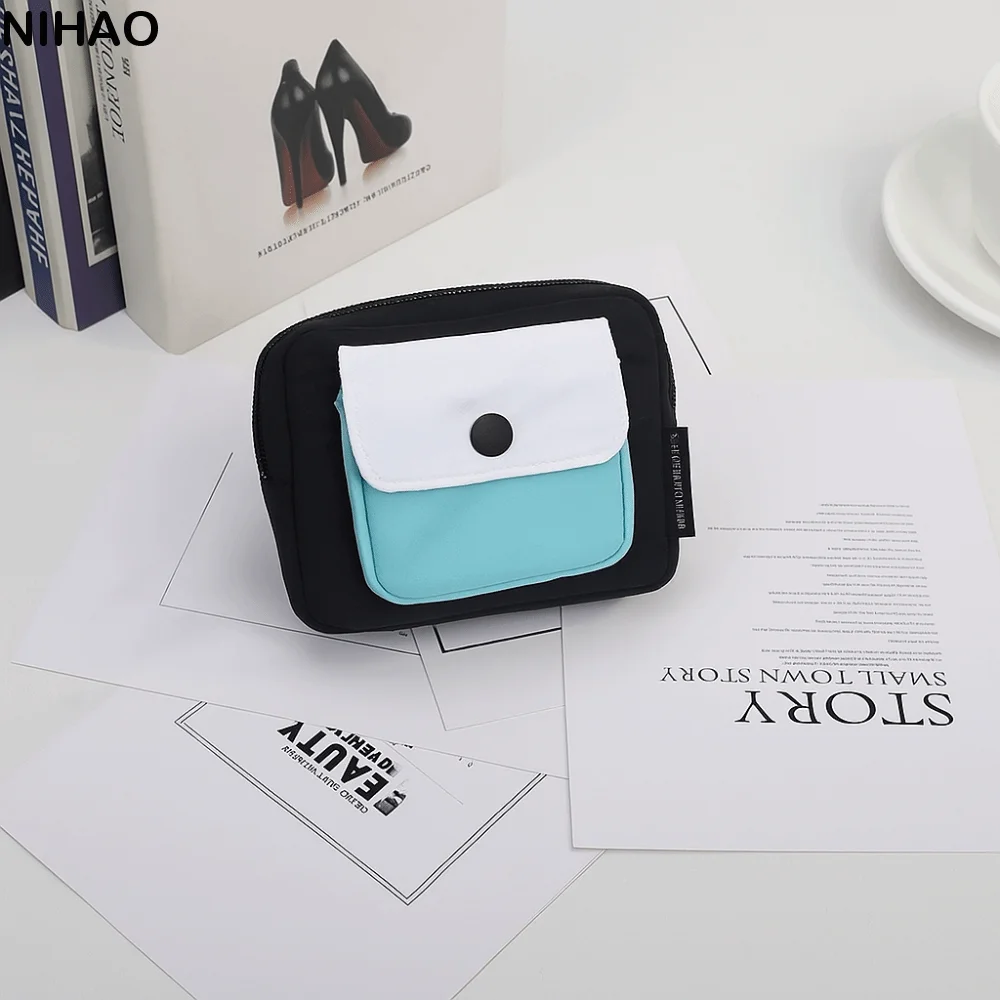 

Simple Contrast Color Canvas Coin Purse Square Zipper Earphone Bag Multifuctional Korean Style Mini Storage Bag Travel